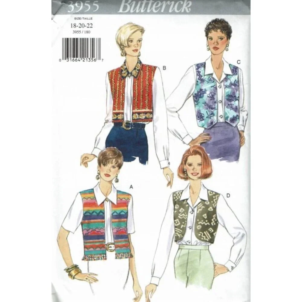 Butterick Sewing Pattern 3955 Blouse Vest Misses Size‎ 18-22